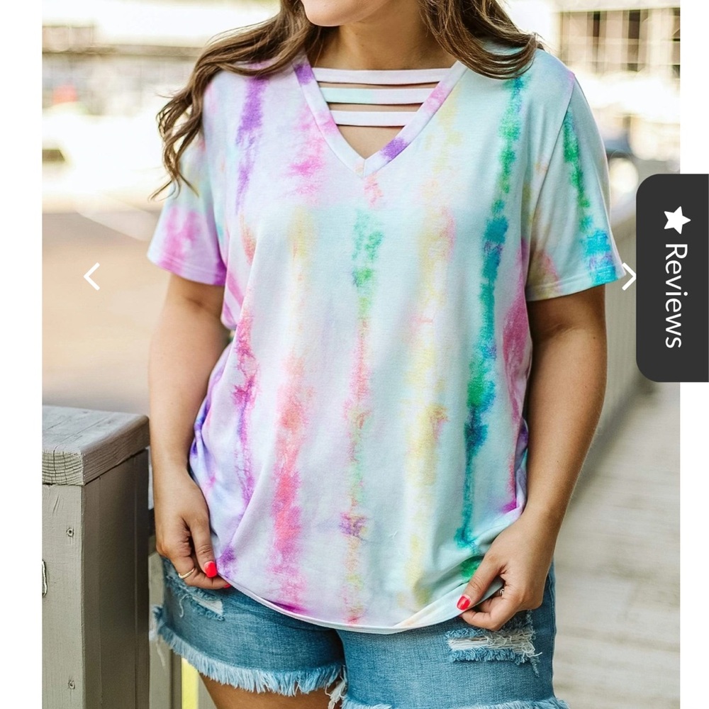 Plus Size Rainbow Vertical Tye Dye Short Sleeve TShirt 2X